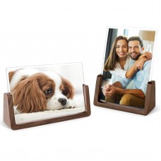 4x6 Picture Frame 2 Pack - Rustic Wooden Picture Frames with Walnut Wood Base and High Definition Break Free Acrylic Photo Covers for Tabletop or Desktop Display (Horizontal + Vertical)